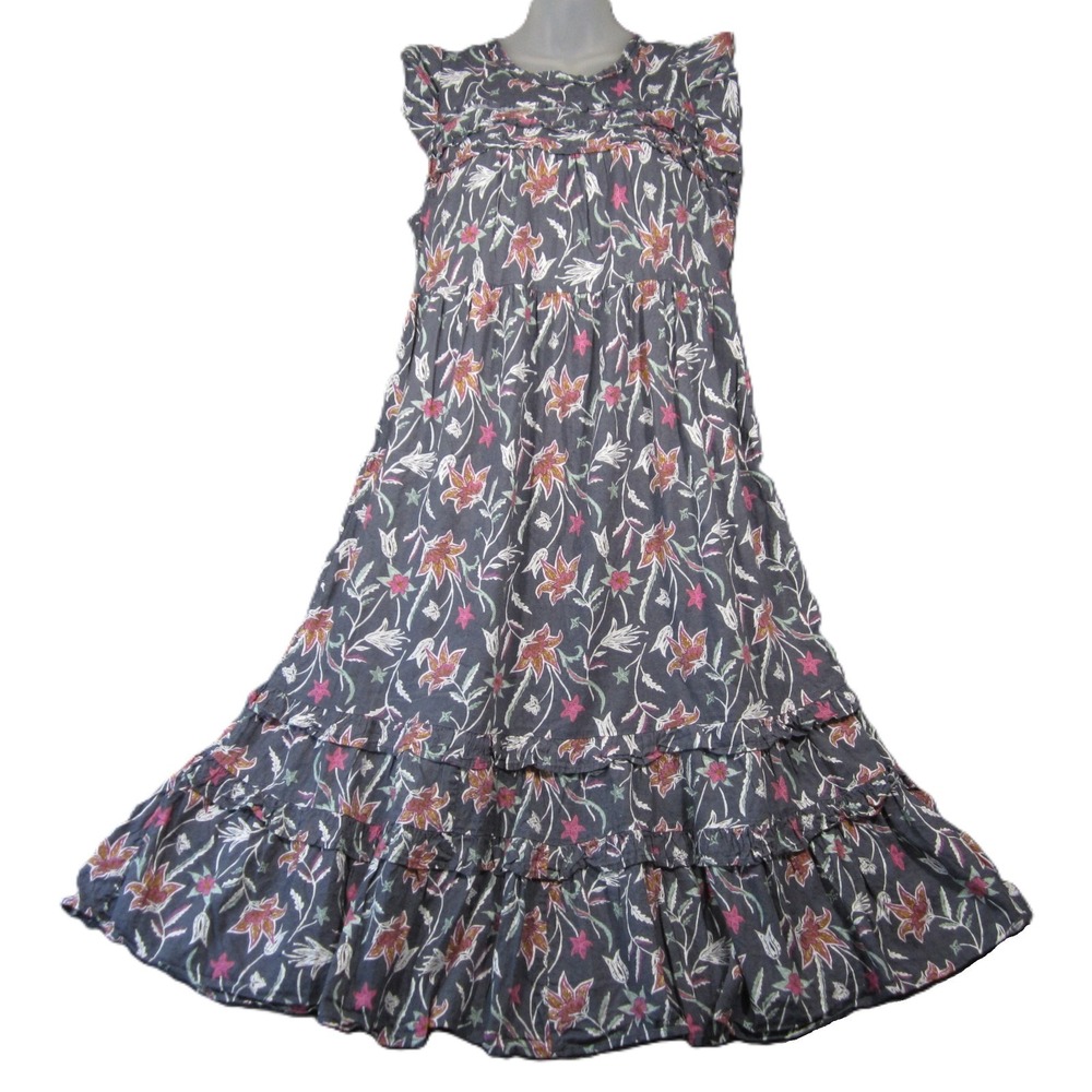 Universal Thread Ruffle Maxi Dress L Blue Floral Tiered Sleeveless Boho Cottage